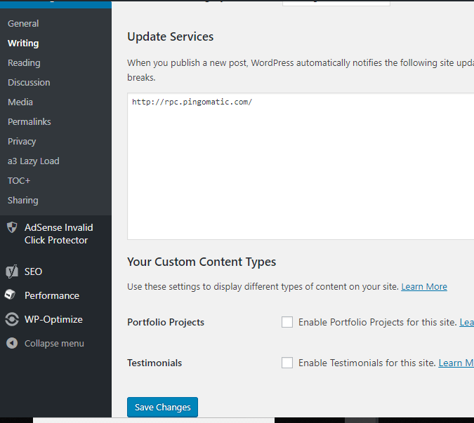 update services ping submission