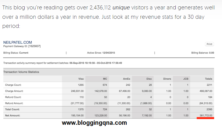 neil patel blog income report