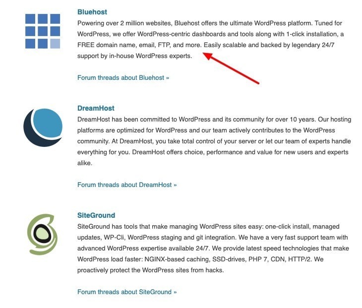 bluehost recommended by wordpress