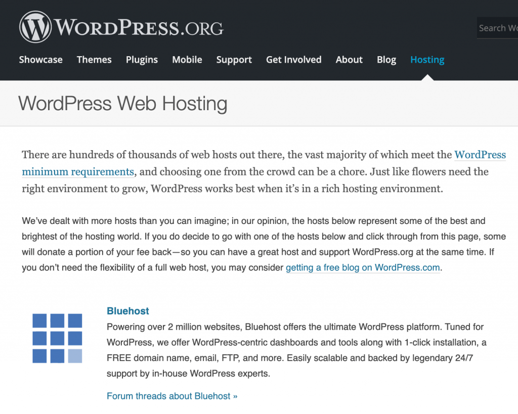 wordpress recommend bluehost