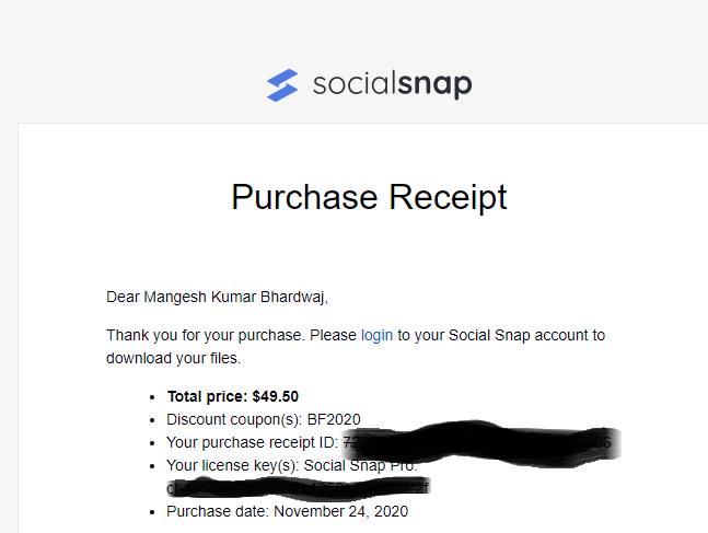 social snap pro purchase receipt