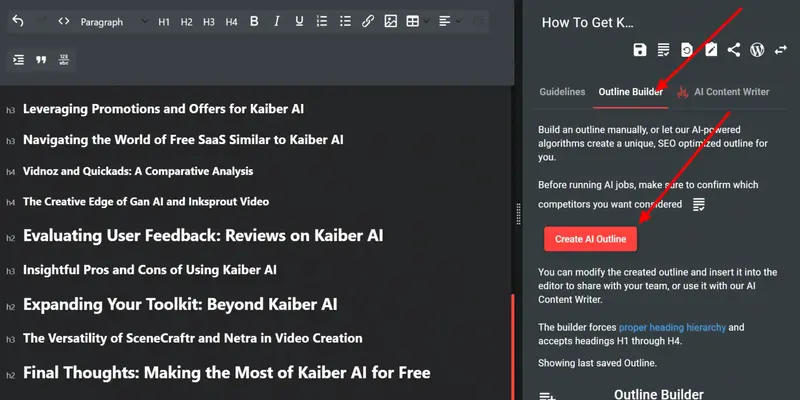KWHero AI content outline builder